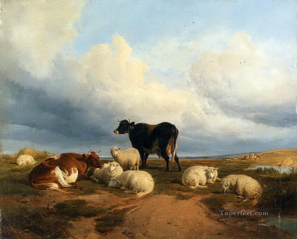 Vache Canterbury Meadows Chèvre Mouton Berger Peintures à l'huile